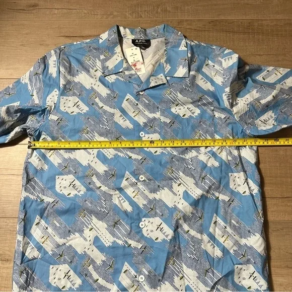 A.P.C. Chemisette Lloyd Short Sleeve Liberty Airplane Printed Shirt SizeXL NEW